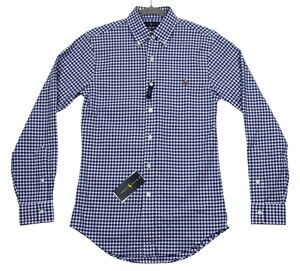 Ralph Lauren Shirt Mens XS Blue Check Slim Fit Stretch Oxford Button Down New